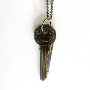 BRASS KEY Pendant Necklace with anchor clasp chain